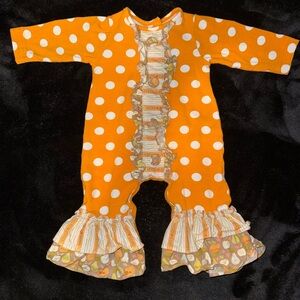 Ricrac & Ruffles Orange Polka Dot Tiered Romper